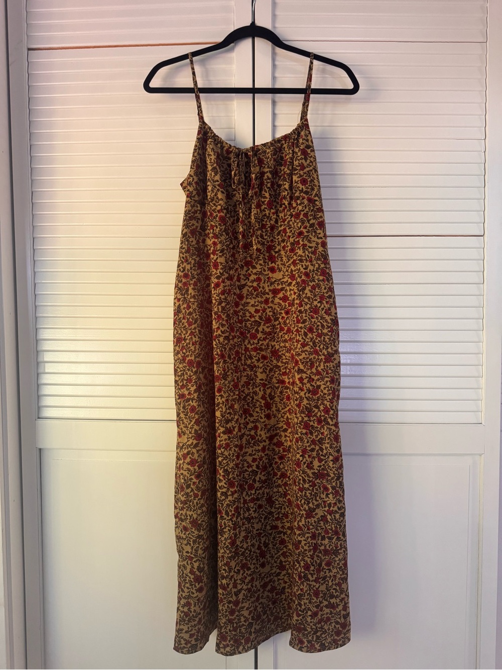 Floral Spaghetti-Strap Maxi Slip dress in Mustard and Red similar to Realisation